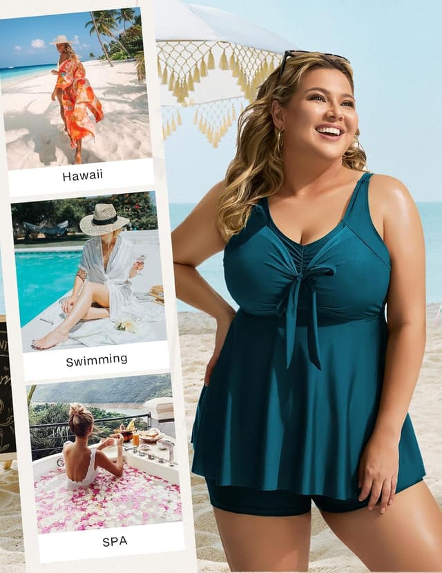 Detalle 2 de Hanna Nikole Women’s Plus Size Tankini Set with Tummy Control & Push-Up Chest