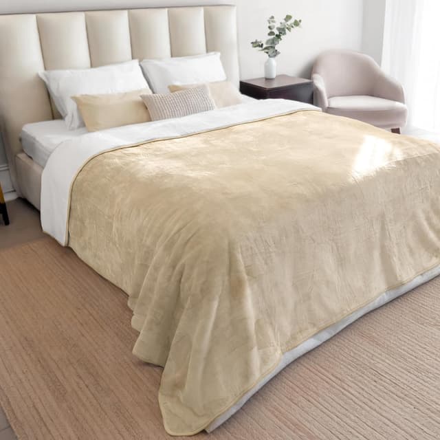 Detalle de Dreamzie wasserdichte Decke 218 × 274 cm für Sofa & Bett – reversible Hundedecke aus Sherpa-Fleece, beige