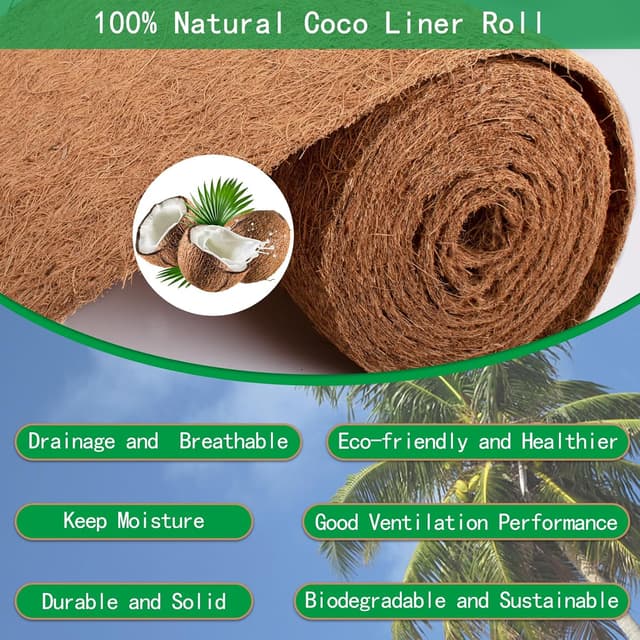 Detalle de Fengaim 3m x 0.3m Coco Hanging Basket Liner (Coconut Fibre Matting Roll) for Containers & Reptile Set-ups