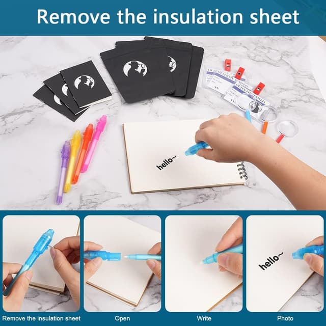 Detalle 2 de Kit de détective espionnage pour enfants OSDUE – 108 pièces avec stylo secret et carnet