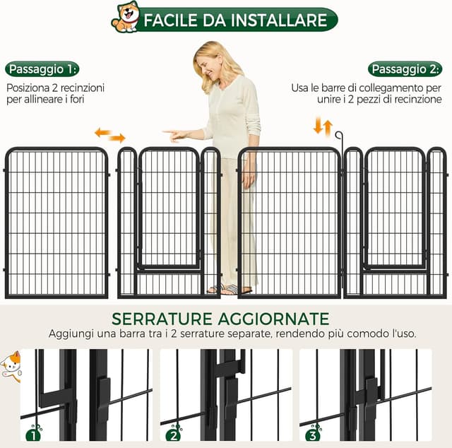 Detalle de Yaheetech Recinto per cani e piccoli animali con 6 pannelli pieghevoli 68 x 100 cm, in ferro nero