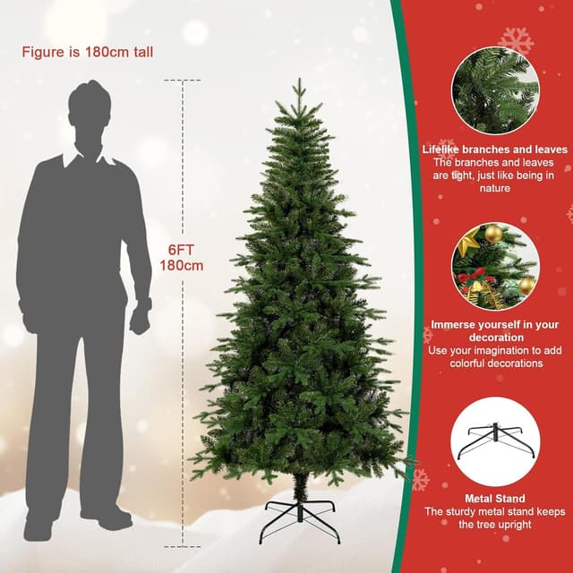 Detalle de Sapin de Noël artificiel Uten 180 cm réaliste PE/PVC, 628 branches, base métal