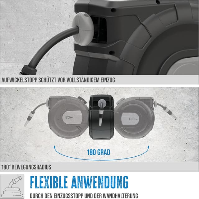 Detalle de Güde Automatik-Schlauchtrommel 20-2-2 1/2 für die Wandmontage (180° schwenkbar, 20 m Schlauch)