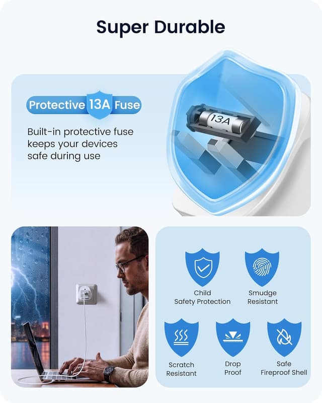 Detalle de LENCENT 2Pcs World to UK Travel Adapter (Universal to Type G plug)