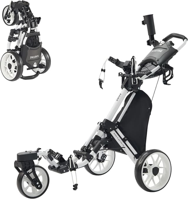 Detalle de FLAGTAG Golf Push Cart (3-Wheel) with 360° Swivel Front Wheel, Foldable Design & Foot Brake