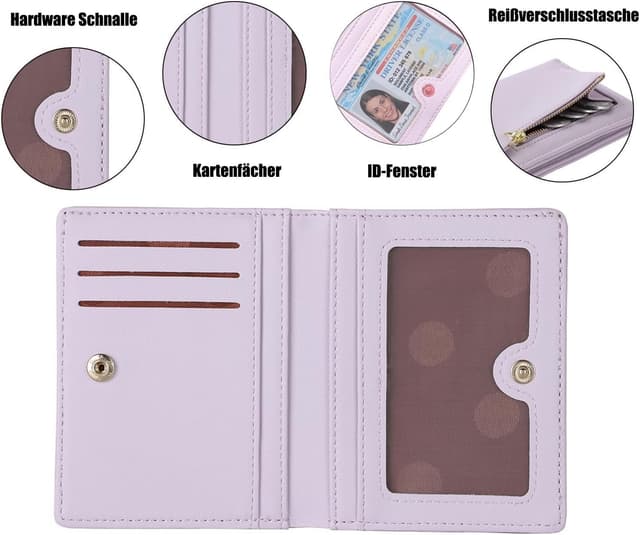 Detalle 2 de RRANCharltu Damen Geldbörse klein aus (Kunst-)Leder mit Reißverschluss, Hellviolett