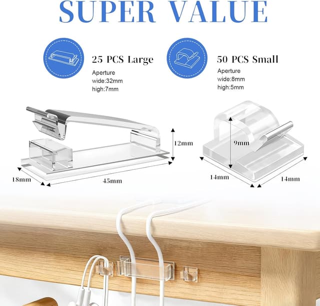 Detalle 2 de Senndio cable clips 75PCS, adhesive holders