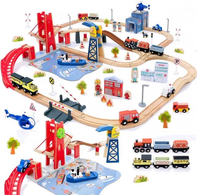 Imagen de Giant bean 117-Piece Busy Port City Wooden Train Set ๐ en OfertitasTOP