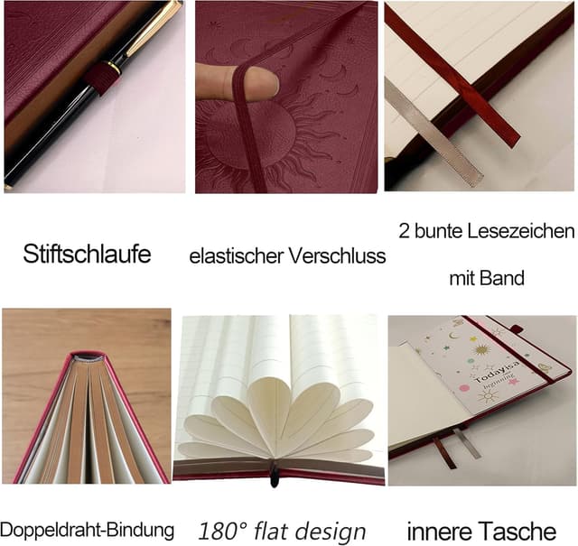 Detalle de HwxBen Notizbuch im B5-Format (19,6 x 25,4 cm) – liniert, 360 Seiten mit Stifthalter