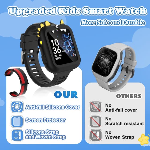 Detalle de Kids Smart Watch Boys Gift (Ages 3–12) with 39 Games, HD Camera/Video, Music, Pedometer & Alarm Clock