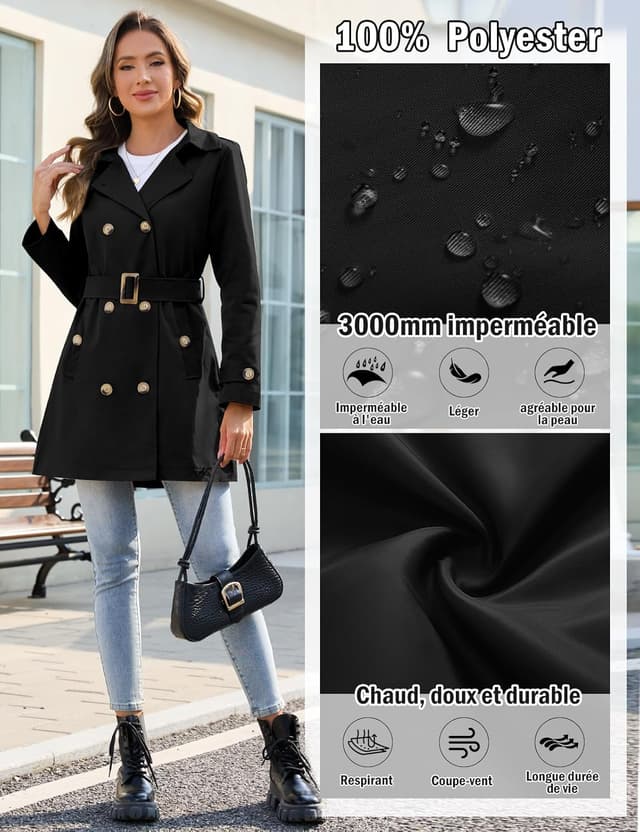 Thumbnail 4 de Tuopuda Trench Coat Femme Double Boutonnage