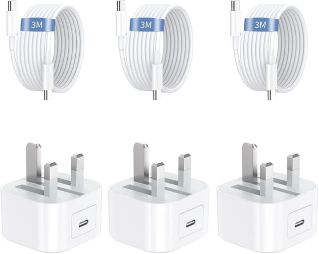 Detalle de 20W USB-C iPhone Fast Charger Plug & Cable 3 Pack with 3M cable