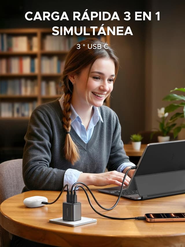 Detalle de UGREEN Zapix 30W Cargador USB-C 3 puertos