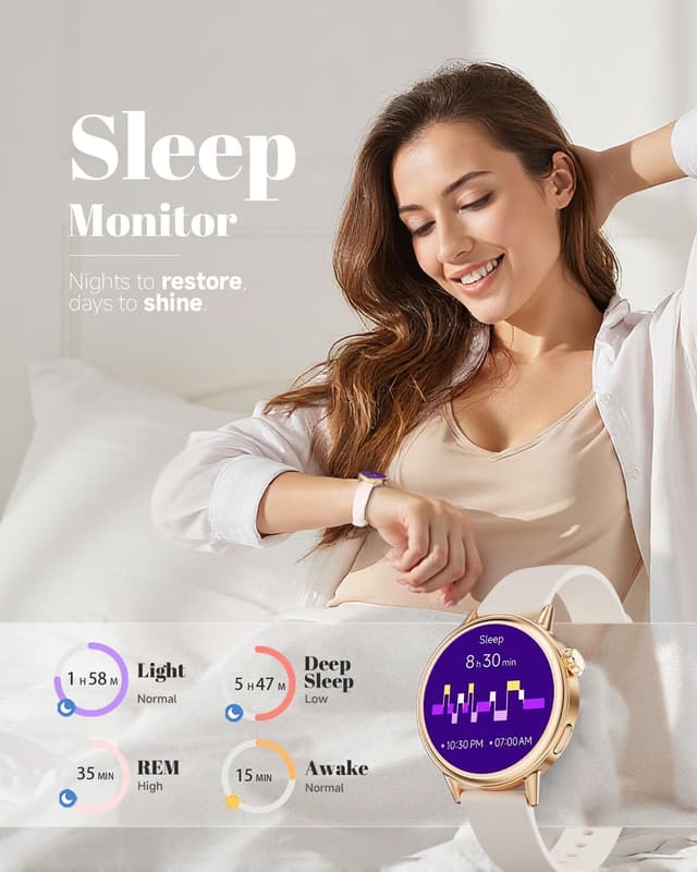 Detalle de TOOBUR Petite Smart Watch for Women (Beige), 37 mm AMOLED Fitness Tracker with Step/Sleep/HR