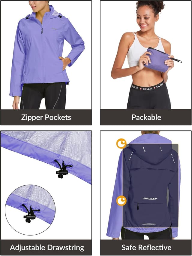 Detalle de baleaf Damen Fahrradjacke Regenjacke wasserdicht & atmungsaktiv – leichte Outdoor-Windjacke für Sommer, Trekking & Sport