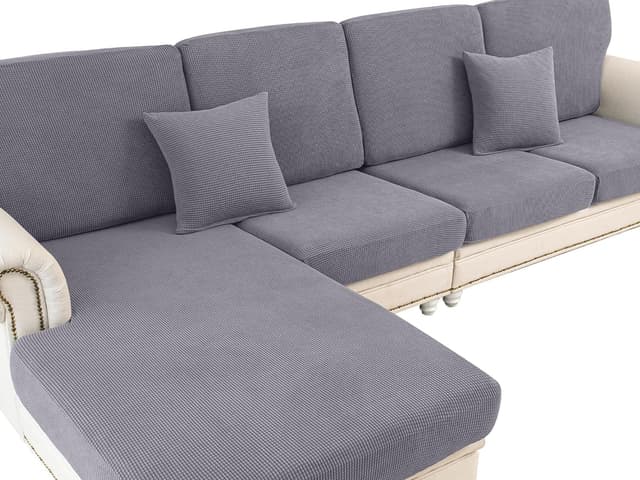 Detalle de LA MEACK Stretch Couch Cushion Covers (3-Piece) for Seat or Sofa Backrest, Light Grey
