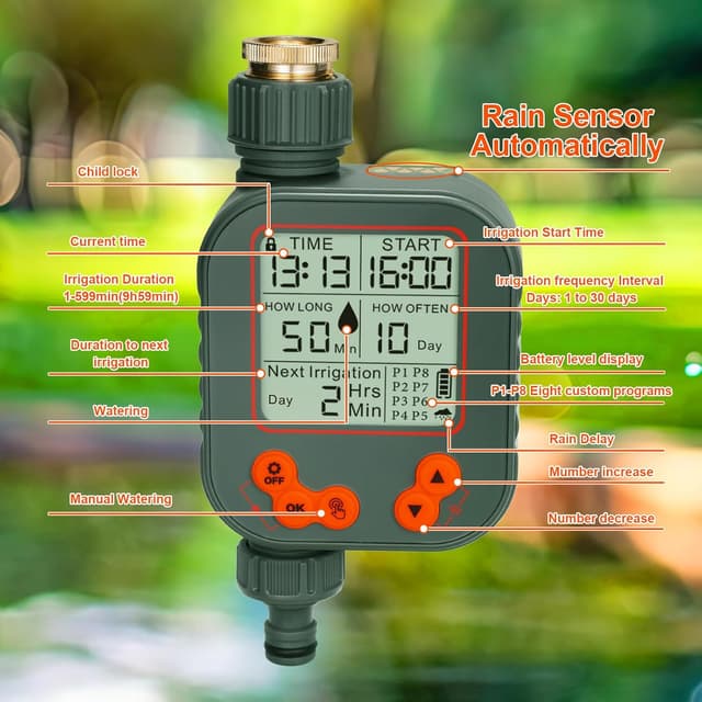 Detalle de Programmatore Irrigazione a Batteria con Sensore Pioggia e 8 Programmi separati