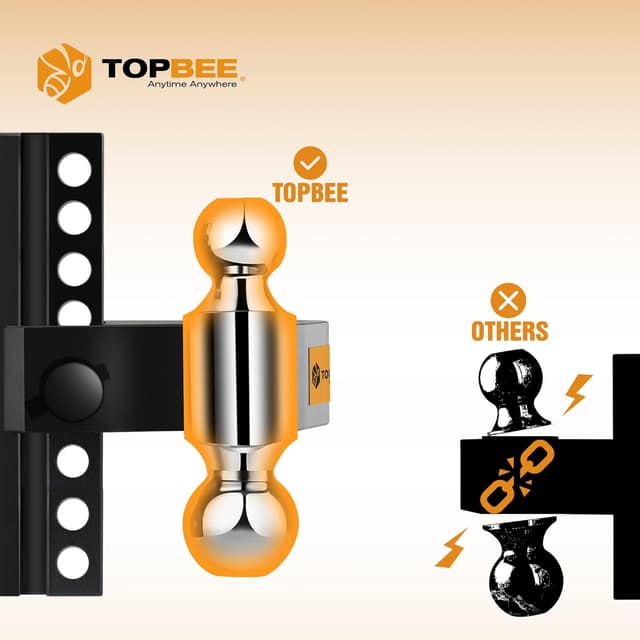 Detalle de TOPBEE Adjustable Trailer Hitch with 2-inch Receiver, 8-inch Drop and Dual Hitch Balls (12,500 LB)