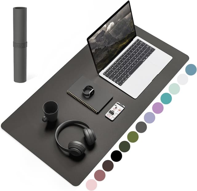 Detalle de YSAGi non-slip desk pad waterproof PVC leather desk protector (80 x 40 cm) – dark grey