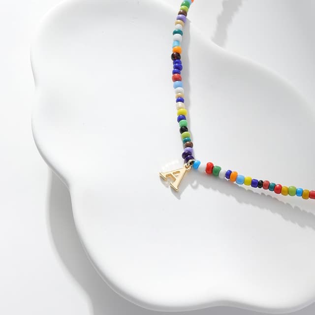 Thumbnail 6 de TINGN bunte Perlenkette mit Buchstabenanhängern – Boho Halskette für Damen & Mädchen, 35 cm + 5 cm