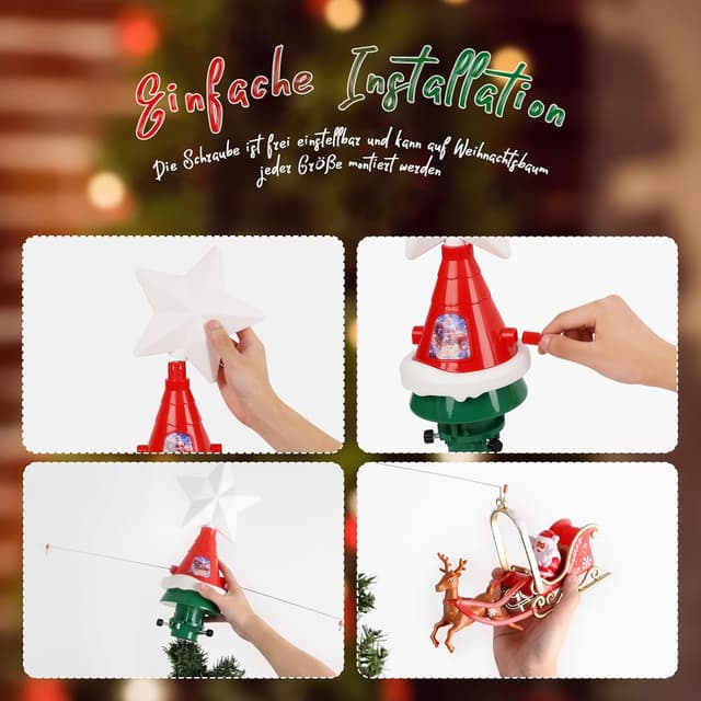 Thumbnail 6 de Jubilin LED Weihnachtsbaumspitze Stern mit Musik, drehenden Anhängern und USB-Stromversorgung