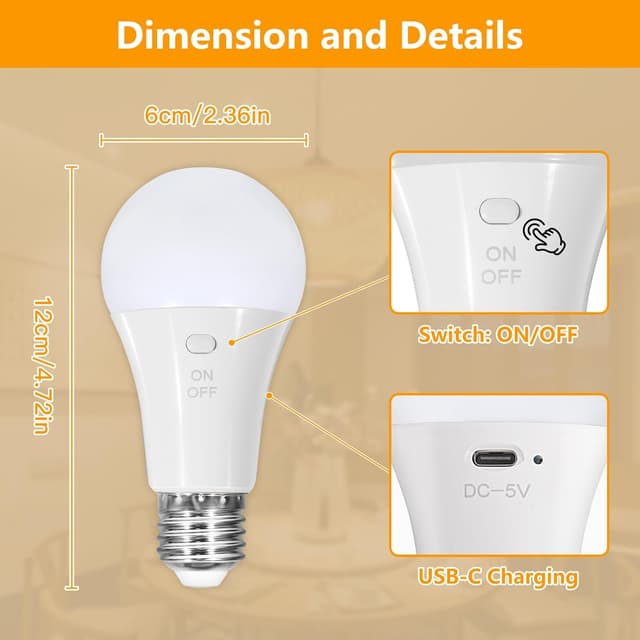 Thumbnail 5 de Dehobo lampadina LED E27 ricaricabile 7W