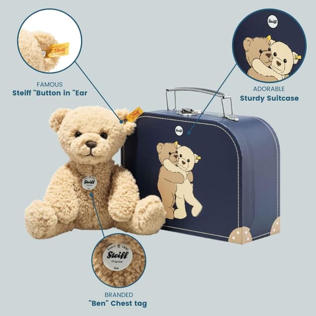 Detalle 2 de Steiff Ben 21cm beige teddy bear in suitcase (Steiff 114021)
