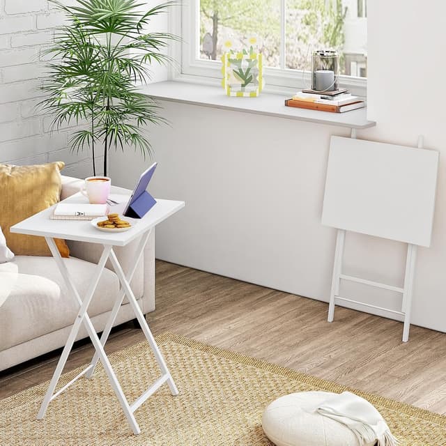 Detalle 2 de HOOBRO Table d’appoint pliable blanche EWW15BZ01 (48 x 36 x 66,5 cm)