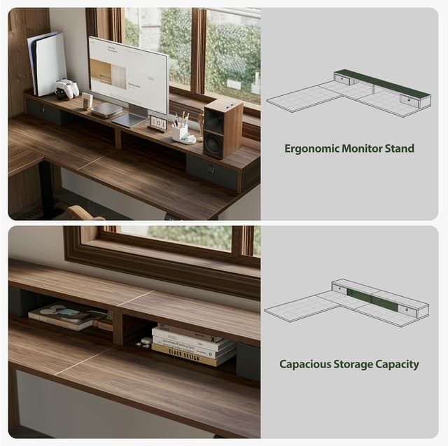 Thumbnail 4 de Agilestic 63 x 55 INCH L-Shaped Electric Standing Desk with 2 Drawers