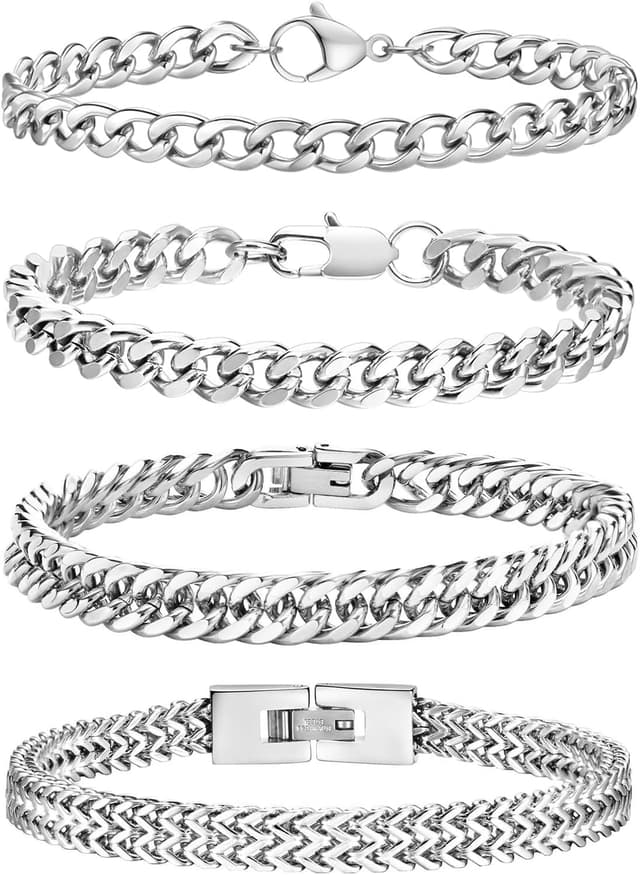 Thumbnail 6 de Esmoly Herren-Armband Set in Silber (4 Stück) aus 316L-Edelstahl – stapelbar, hypoallergen