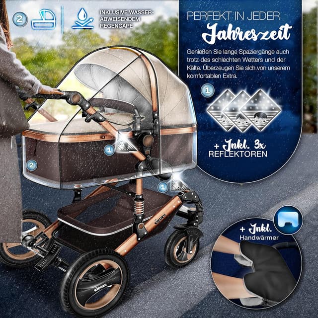 Detalle de KIDUKU 3-in-1 Kinderwagen-Set XXL mit Babywanne, Sportsitz, Buggy-Anpassung & Babyschale