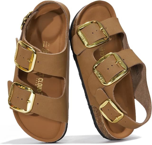 Detalle de Project Cloud Genuine Leather Beach Sandals for Women (Garda) with Memory Foam Slingback Slides