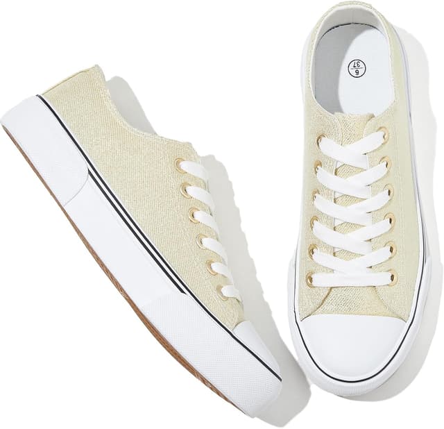 Thumbnail 6 de Adokoo Canvas Tennis Shoes for Women (Low Top) — White & Black Lace-Up Casual Sneakers