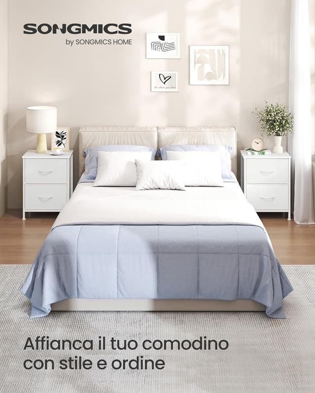 Detalle 2 de SONGMICS comodino con 2 cassetti in tessuto non tessuto LGS312WH01, struttura in acciaio e MDF