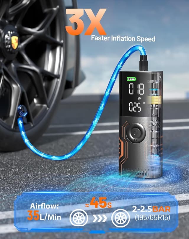 Detalle 2 de Portable Tire Inflator Air Compressor with Smart APP Control (150 PSI) — All-in-One Storage Pump for Car, Motorcycle, Bicycle, and Balls