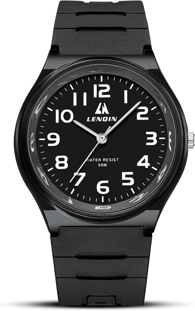 Detalle de LN LENQIN men’s analog quartz watch with silicone strap – 30M waterproof fashion casual