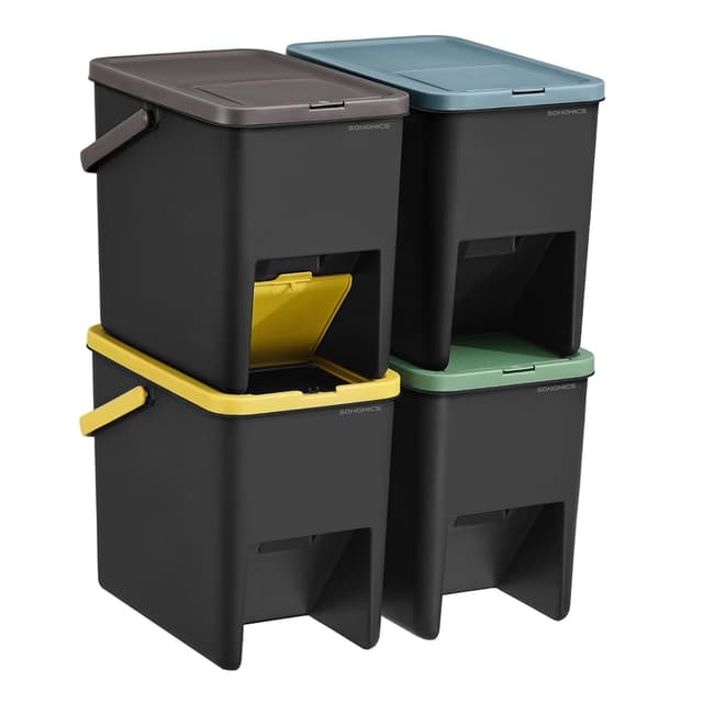 Imagen de SONGMICS Cubo de Basura 4 Unidades 20 L apilables color amarillo azul marrón verde en OfertitasTOP