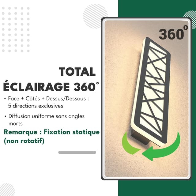 Detalle de GSALDY Applique murale extérieure et intérieure étanche IP65 géométrique noire 14W 3000K (L60 cm)