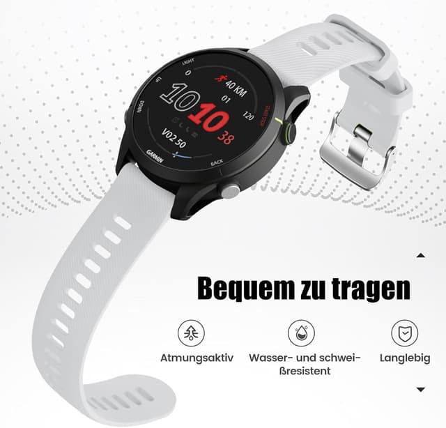 Detalle de ANBEST Silikon-Armband (18 mm) für Garmin Forerunner 255/Vivoactive 4/Venu 2 & weitere Uhren – Ersatzband mit Schnellverschluss