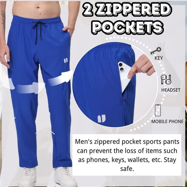 Detalle de Hpbygstae 3er-Set Herren Athletic Sweatpants – Lauf- & Jogginghose mit Reißverschlusstaschen