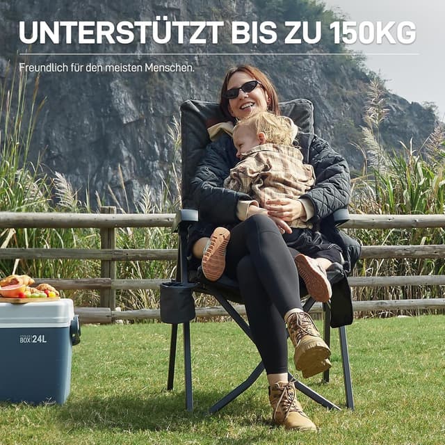 Detalle de EVER ADVANCED Campingstuhl faltbar mit 4-fach verstellbarer Rückenlehne bis 150 kg