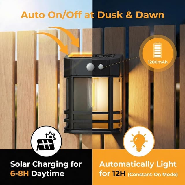 Detalle de btfarm Solar Fence Lights 2 Pack, 3 Modes