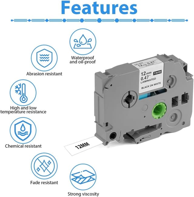 Detalle de OFFCUP Ruban 12 mm 8 m Gris sur Blanc Brother TZ