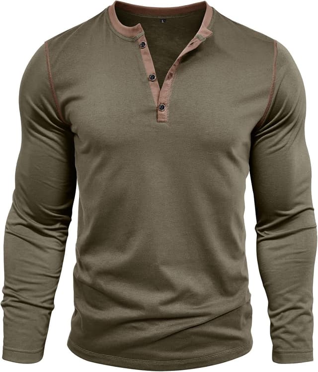 Detalle 2 de Henley Shirt Herren Langarm T-Shirt mit V-Ausschnitt