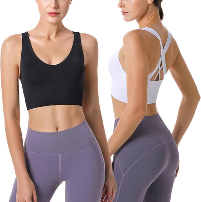 Detalle de HANERDUN Damen Sport-BH mit Crossover-Rücken, nahtlos, stärker Halt & abnehmbaren Pads – für Yoga, Fitness & Laufen