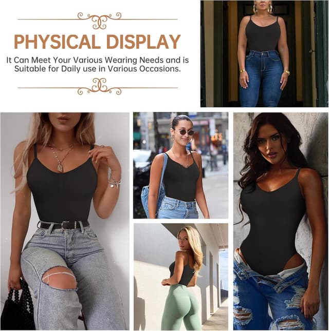 Detalle de Body gainant femme Tuopuda « Ventre plat » à fines bretelles et col en V