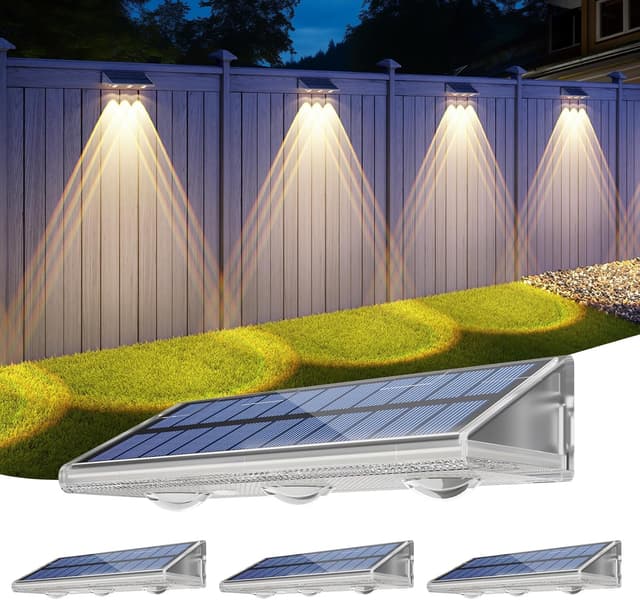 Detalle de YiLaie Solar Fence Lights Outdoor (IP67) – 3000K/4500K/6500K, Solar-Powered LED Wall & Railing Lights (4 Pack)