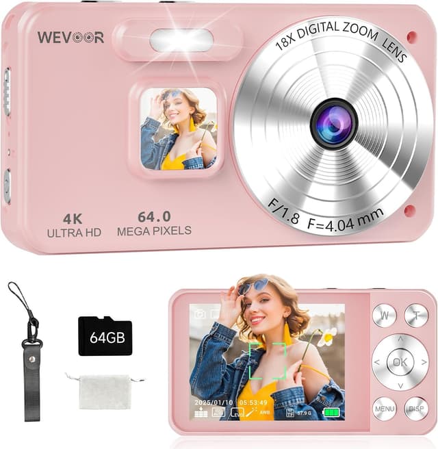 Imagen de Macchina Fotografica Digitale 4K 64MP Wevoor con schermo da 2,8” e zoom digitale 18x (rosa) en OfertitasTOP