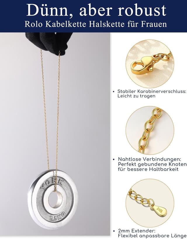 Detalle de Suplight Gliederkette Damen ohne Anhänger aus Edelstahl (316L) – Charm Choker in 1,4 mm / 2,5 mm, Längen 35–76 cm + 2 cm