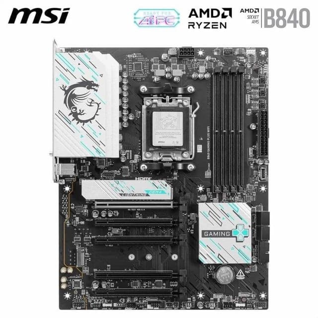 Detalle de MSI B840 GAMING PLUS WIFI (AMD B840, AM5, DDR5, ATX) con WiFi 7 y 2.5GbE
